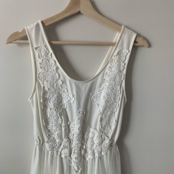 White Long Summer Dress with Lace and Net, Vero Moda, Size XS - Picture 2 of 8